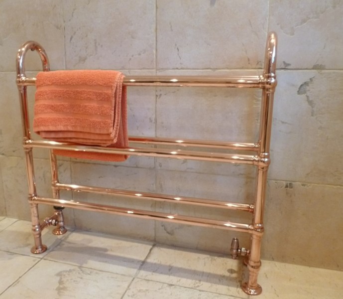 UKAA supply traditional style heated bathroom towel rails in a variety of styles and finishes such as chrome, nickel or copper