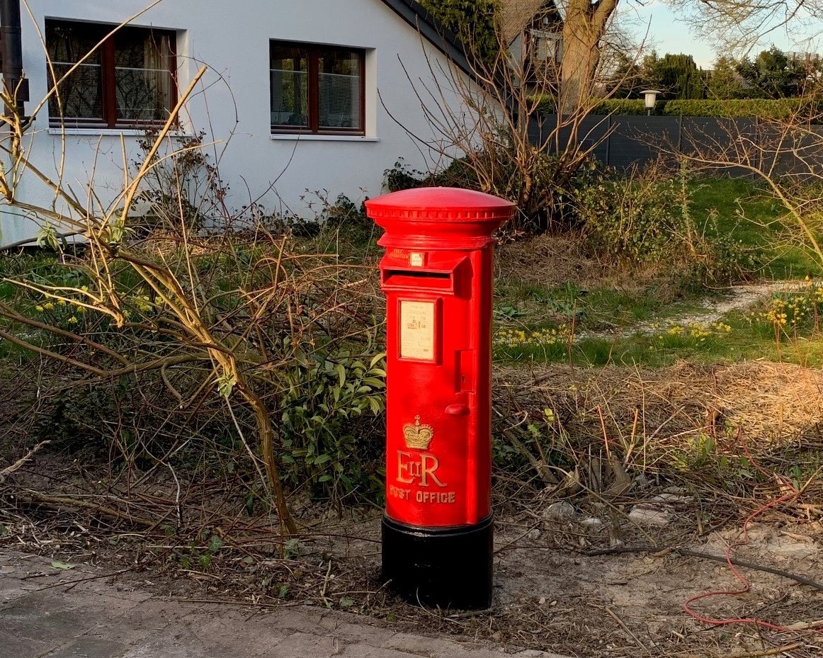 Original Royal Mail Pillar Box Fitted In a Happy Customers Come in Germany. UKAA Can Deliver Antique Pillar Boxes and Post Boxes Worldwide. Read more 